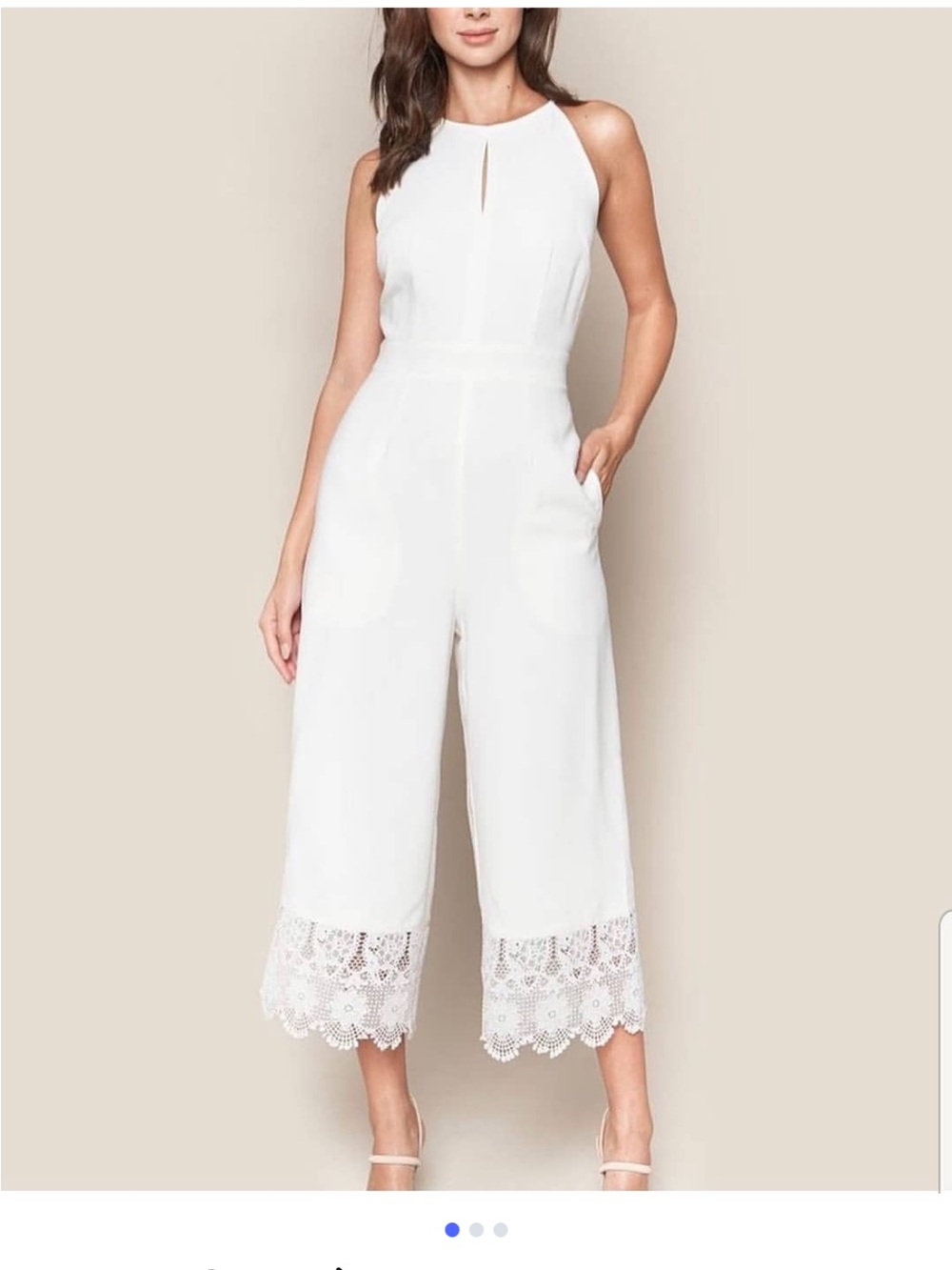 Sugarlips White Lace-Hem Cropped Jumpsuit